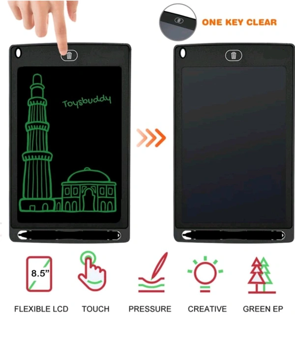 Re-Writable LCD Writing Tablet Pad with Screen 21.5cm (8.5Inch) for Drawing, Playing, Handwriting Best Birthday Gifts for Adults & Kids Girls Boys. - Black