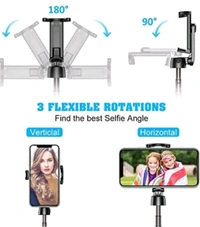 Selfie Stick, Extendable Selfie Stick with Wireless Remote and Tripod Stand, Portable, Lightweight, Compatible with All Smartphone and Mobile - Black