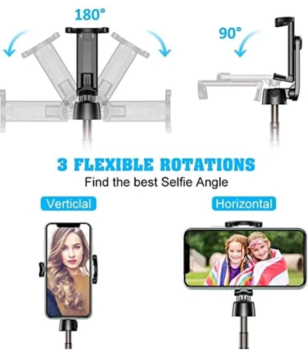 Selfie Stick, Extendable Selfie Stick with Wireless Remote and Tripod Stand, Portable, Lightweight, Compatible with All Smartphone and Mobile - Black