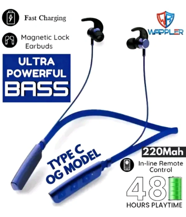 Bluetooth Neckband Earphones with Inline Controls. - Blue