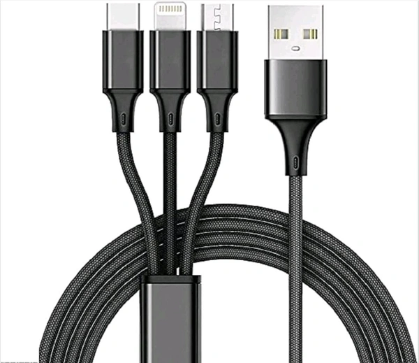 Usb Cable 3 In 1 Multi Fast Charging Data Cable. - Black