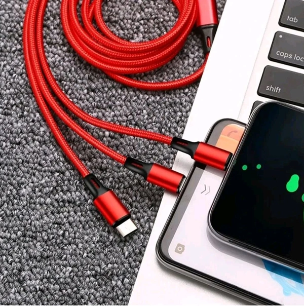 Usb Cable 3 In 1 Multi Fast Charging Data Cable. - Red