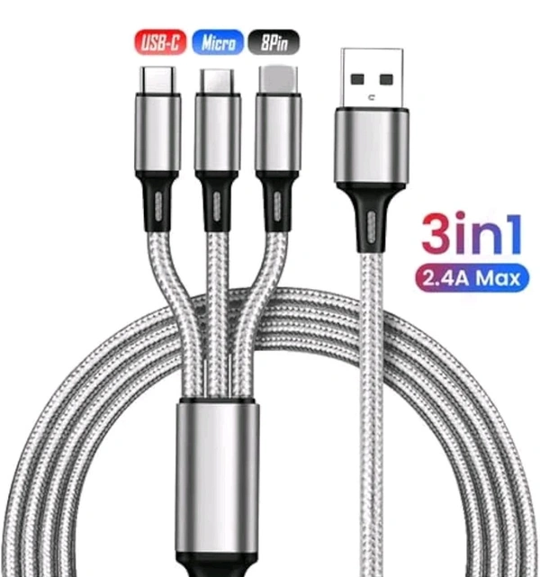 Usb Cable 3 In 1 Multi Fast Charging Data Cable. - Blue