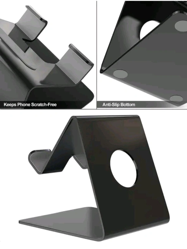 Portable Metal Stand With Convenient Charging for Tablet and Smartphones Mobile Holder. - Black