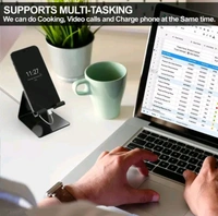 Portable Metal Stand With Convenient Charging for Tablet and Smartphones Mobile Holder. - Black