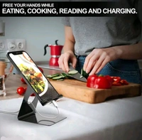 Portable Metal Stand With Convenient Charging for Tablet and Smartphones Mobile Holder. - Black