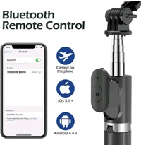 Bluetooth Extendable Selfie Stick with Wireless Remote, Selfie Stick, Adjustable and Rotatable Design. - Black