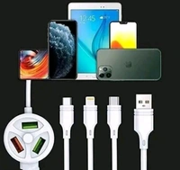6 IN 1 Extended Fast Charging USB Data Cable 3 Plug And 3 USB Port For All Mobiles And Tablets. - White