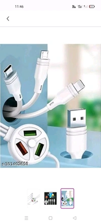 6 IN 1 Extended Fast Charging USB Data Cable 3 Plug And 3 USB Port For All Mobiles And Tablets. - White