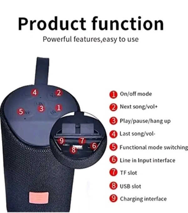 Super Bass Splashproof Wireless Bluetooth Speaker Best Sound Quality Playing. - Black