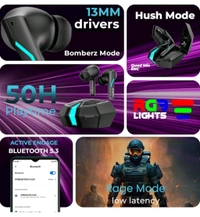 Xo6 Gaming Earbuds with 35MS Low Latency, RGB LED, 13MM DRIVERS & 50H PlayTime Bluetooth  (Coal Black, True Wireless). - Black