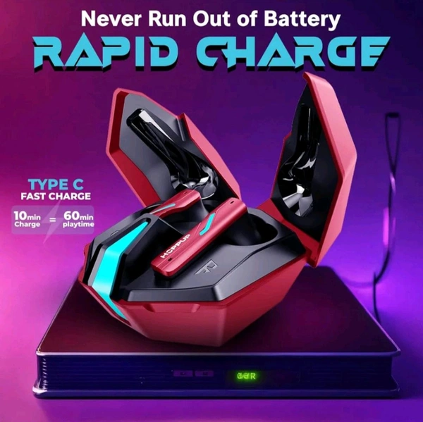 Xo6 Gaming Earbuds with 35MS Low Latency, RGB LED, 13MM DRIVERS & 50H PlayTime Bluetooth  (Coal Black, True Wireless). - Red