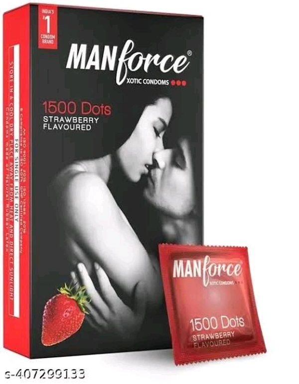 Manforce Xotic Strawberry Flavoured Extra Dotted Condoms for Men10 pcs - 10 Pics