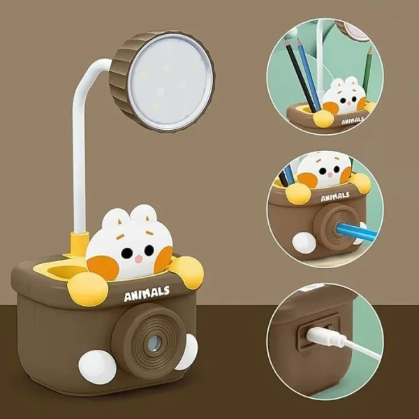 Cute Animal Table Lamp I Plastic 3in1 USB Rechargeable Desk Lamps with Pen Holder & Sharpener I 360° .   ⭐⭐⭐⭐⭐ 4.8/5 reviews.