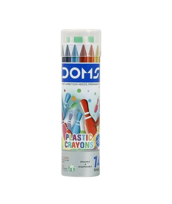Doms Plastic Crayon 14 Shades Round Tin (Set Of 1) Multicolor 