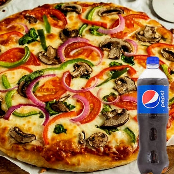 Crush Veggie Pizza (M)+ Pepsi Combo - Onion Capsicum & Golden Corn