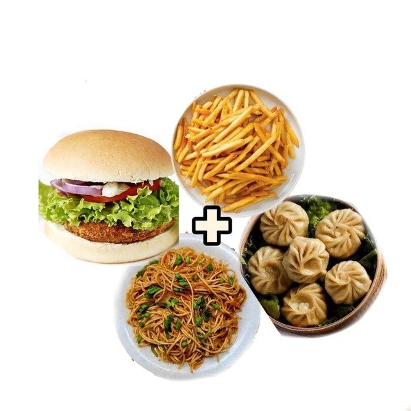 Veg Chow+veg Momo+Burger+finger Combo