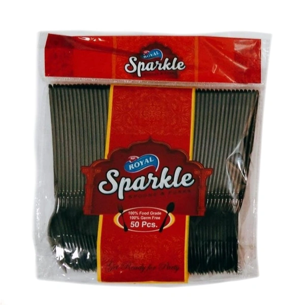 Black Royal Sparkle Disposable Spoon - 50 Pieces