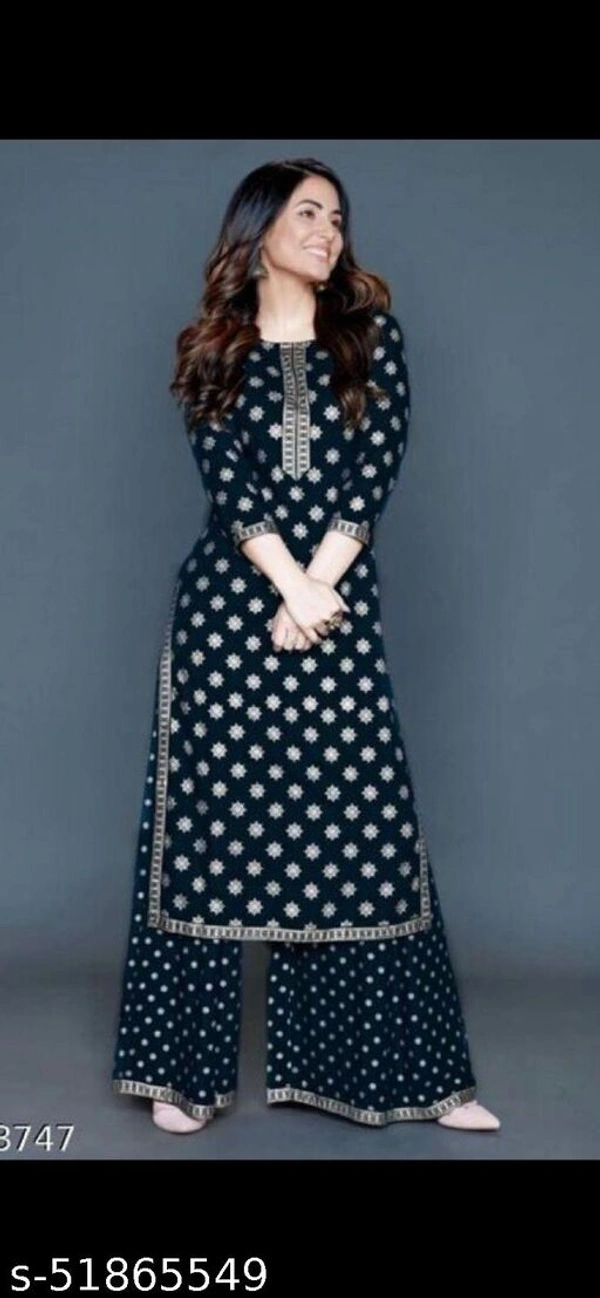 Rayon Gold  Printed Trendy Kurta Palazzo Set For Woman  - 0, 24x7, Rayon gold , M