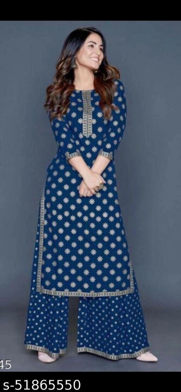 Rayon Gold Printed Trendy Kurta Palazzo Set For Women  - 0, 24x7, multi color , XL