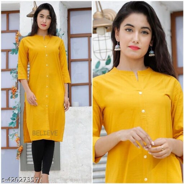 Solid Cotton Fabric Straight Daily Wear Kurti For Women  - 0, 24x7, orange , M