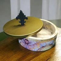Sold By R R Global Exports Roti Box  - Dia.8'' H.2.5'', Enamel Coated, Wooden