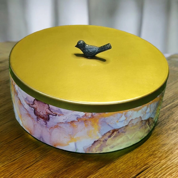Sold By R R Global Exports Roti Box  - Dia.8'' H.2.5'', Enamel Coated, Wooden