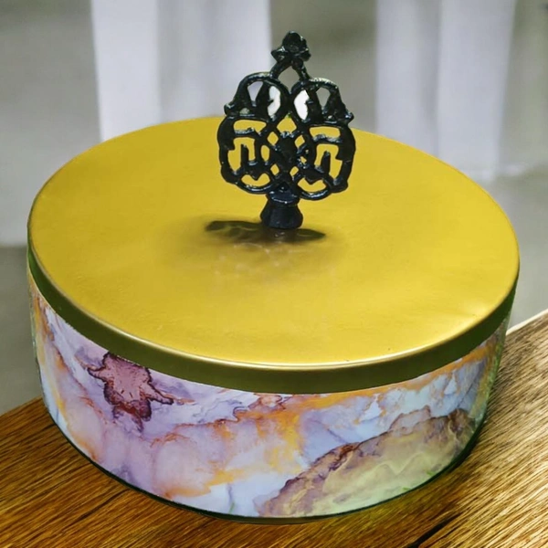 Sold By R R Global Exports Roti Box  - Dia.8'' H.2.5'', Enamel Coated, Wooden