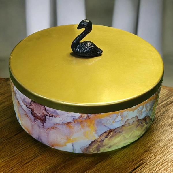 Sold By R R Global Exports Roti Box  - Dia.8'' H.2.5'', Enamel Coated, Wooden