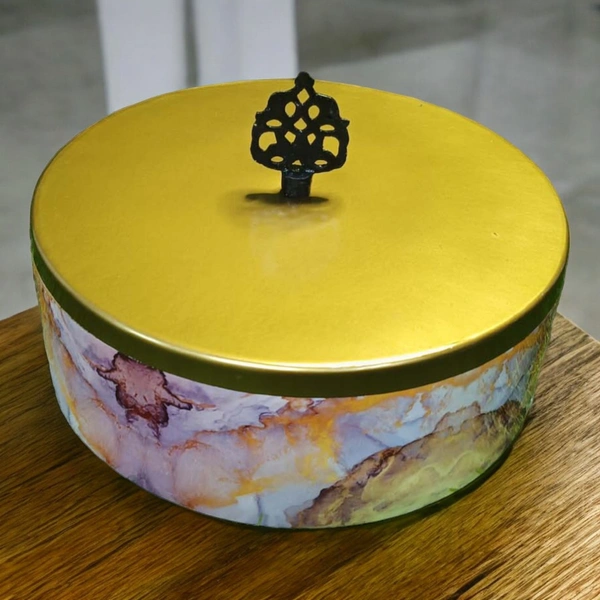 Sold By R R Global Exports Roti Box  - Dia.8'' H.2.5'', Enamel Coated, Wooden