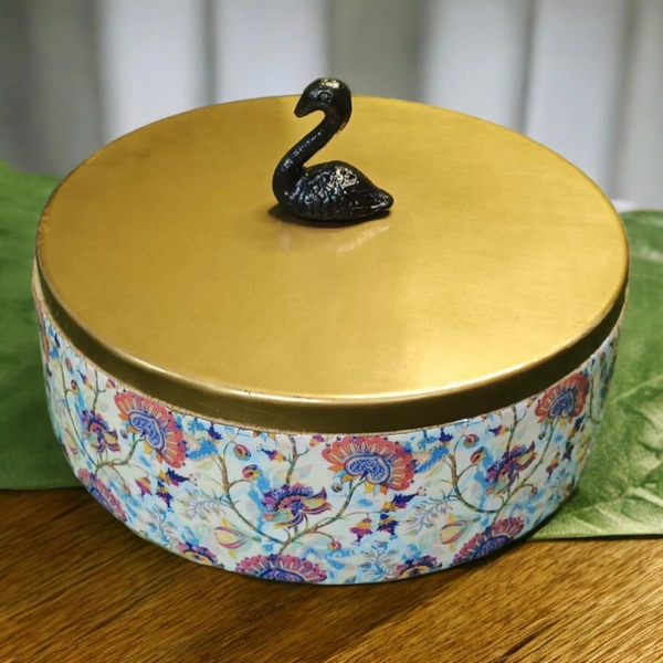 Sold By R R Global Exports Roti Box - Dia.8'' H.2.5'', Enamel Coated, Wooden