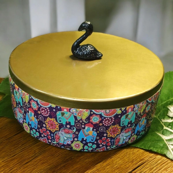 Sold By R R Global Exports Roti Box - Dia.8'' H.2.5'', Enamel Coated, Wooden