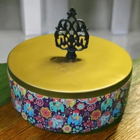 Sold By R R Global Exports Roti Box - Dia.8'' H.2.5'', Enamel Coated, Wooden