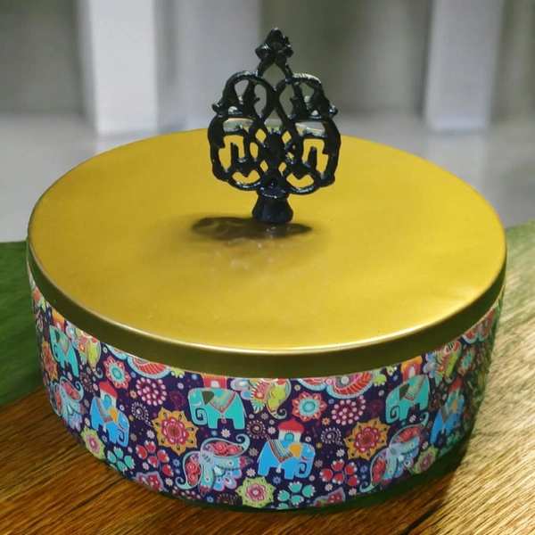 Sold By R R Global Exports Roti Box - Dia.8'' H.2.5'', Enamel Coated, Wooden