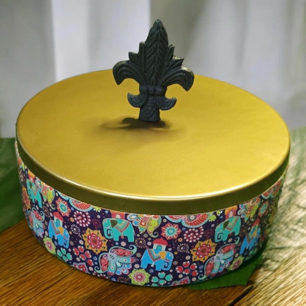 Sold By R R Global Exports Roti Box - Dia.8'' H.2.5'', Enamel Coated, Wooden