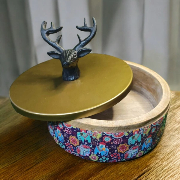 Sold By R R Global Exports Roti Box - Dia.8'' H.2.5'', Enamel Coated, Wooden