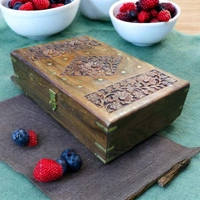 Sold By R R Global Exports Jewellery Box With Carving And Brass Inlay - L.12'' W.8'' H.3.5'', Natural Polish, Wooden