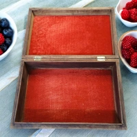 Sold By R R Global Exports Jewellery Box With Carving And Brass Inlay - L.12'' W>8'' H.3.5'', Natural Polish, Wooden