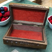 Sold By R R Global Exports Jewellery Box With Full Carving - L.8'' W.5'' H.2.5'', Natural Polish, Wooden