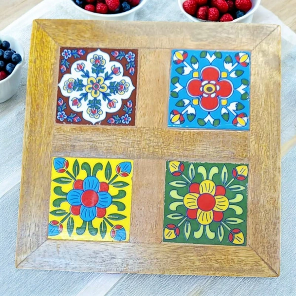 Sold By R R Global Exports Jewellery Box With Design - L.6'' W.6'' H.3.5'', Natural Polish, Wooden