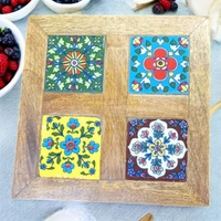 Sold By R R Global Exports Jewellery Box With Design - L.6'' W.6'' H.3.5'', Natural Polish, Wooden