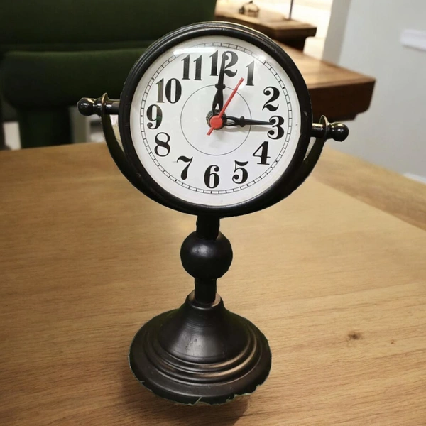 Sold By R R Global Exports Table Clock For Home Decor  - H.9.5'' L.6.5'' Base. 4'', Black, Iron