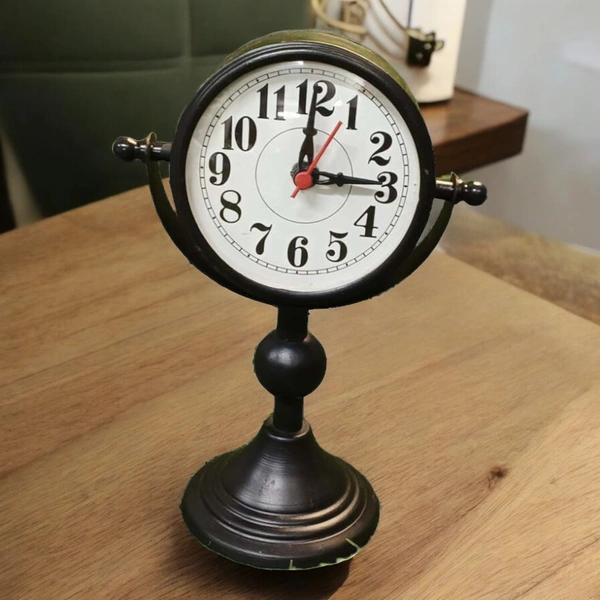 Sold By R R Global Exports Table Clock For Home Decor  - H.9.5'' L.6.5'' Base. 4'', Black, Iron