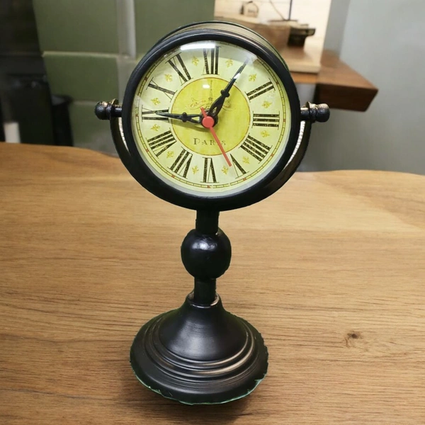 Sold By R R Global Exports Table Clock For Home Decor - H.9.5'' L.6.5'' Base. 4'', Black, Iron