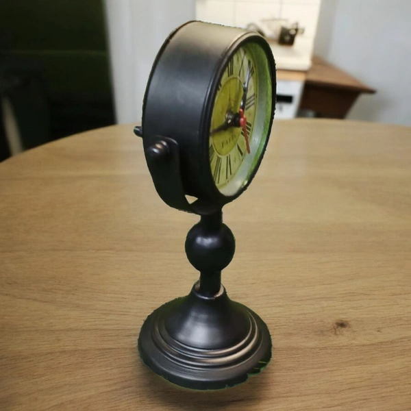 Sold By R R Global Exports Table Clock For Home Decor - H.9.5'' L.6.5'' Base. 4'', Black, Iron