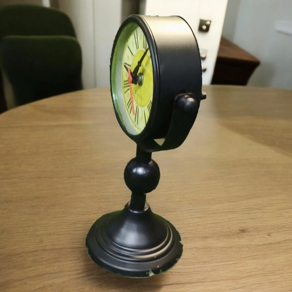 Sold By R R Global Exports Table Clock For Home Decor - H.9.5'' L.6.5'' Base. 4'', Black, Iron