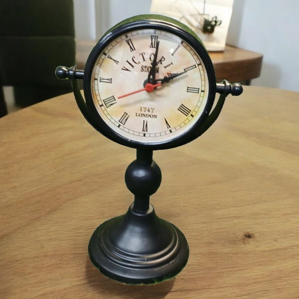 Sold By R R Global Exports Table Clock For Home Decor - H.9.5'' L.6.5'' Base. 4'', Black, Iron