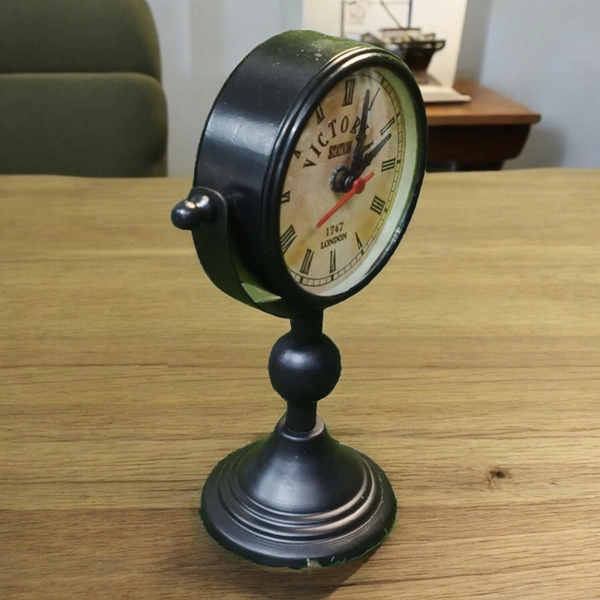 Sold By R R Global Exports Table Clock For Home Decor - H.9.5'' L.6.5'' Base. 4'', Black, Iron