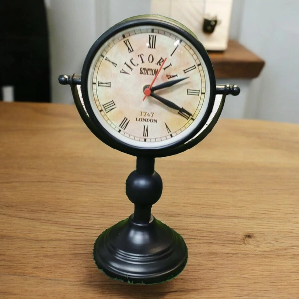 Sold By R R Global Exports Table Clock For Home Decor - H.11'' L.7.5'' Base. 4.5'', Black, Iron