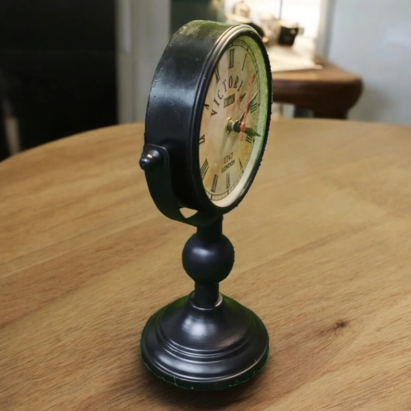 Sold By R R Global Exports Table Clock For Home Decor - H.11'' L.7.5'' Base. 4.5'', Black, Iron